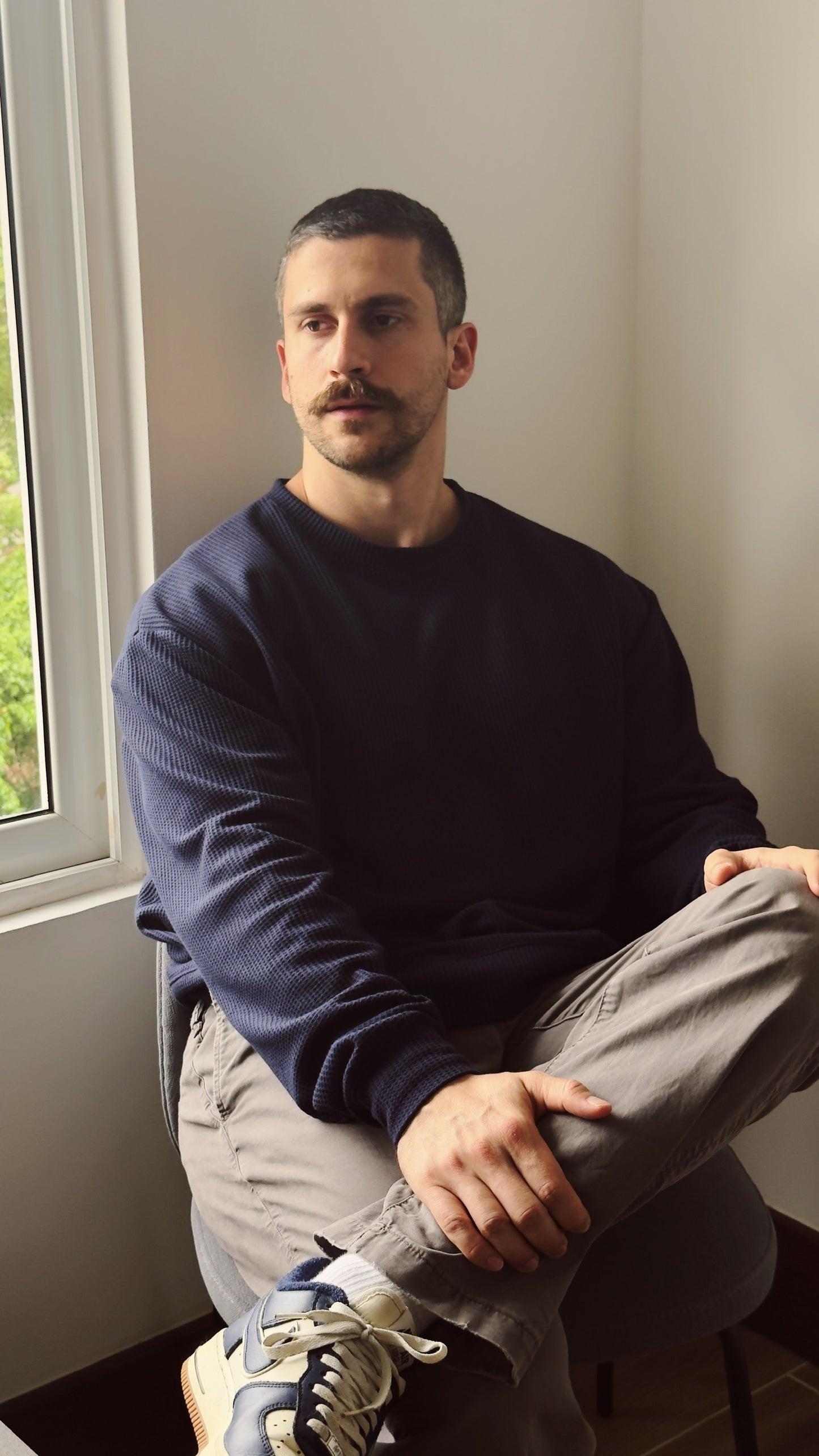 Waffle Pullover Navy