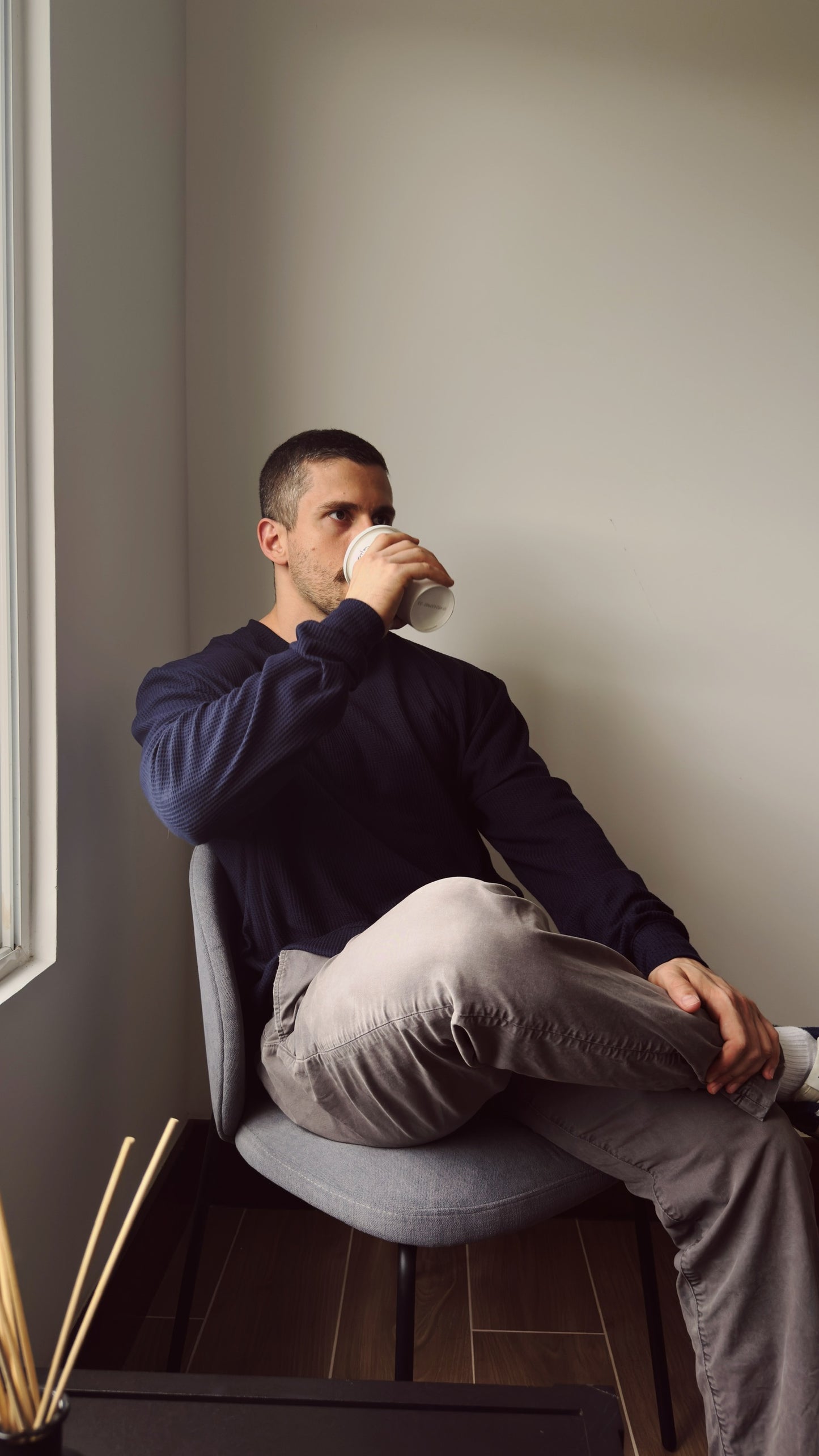 Waffle Pullover Navy