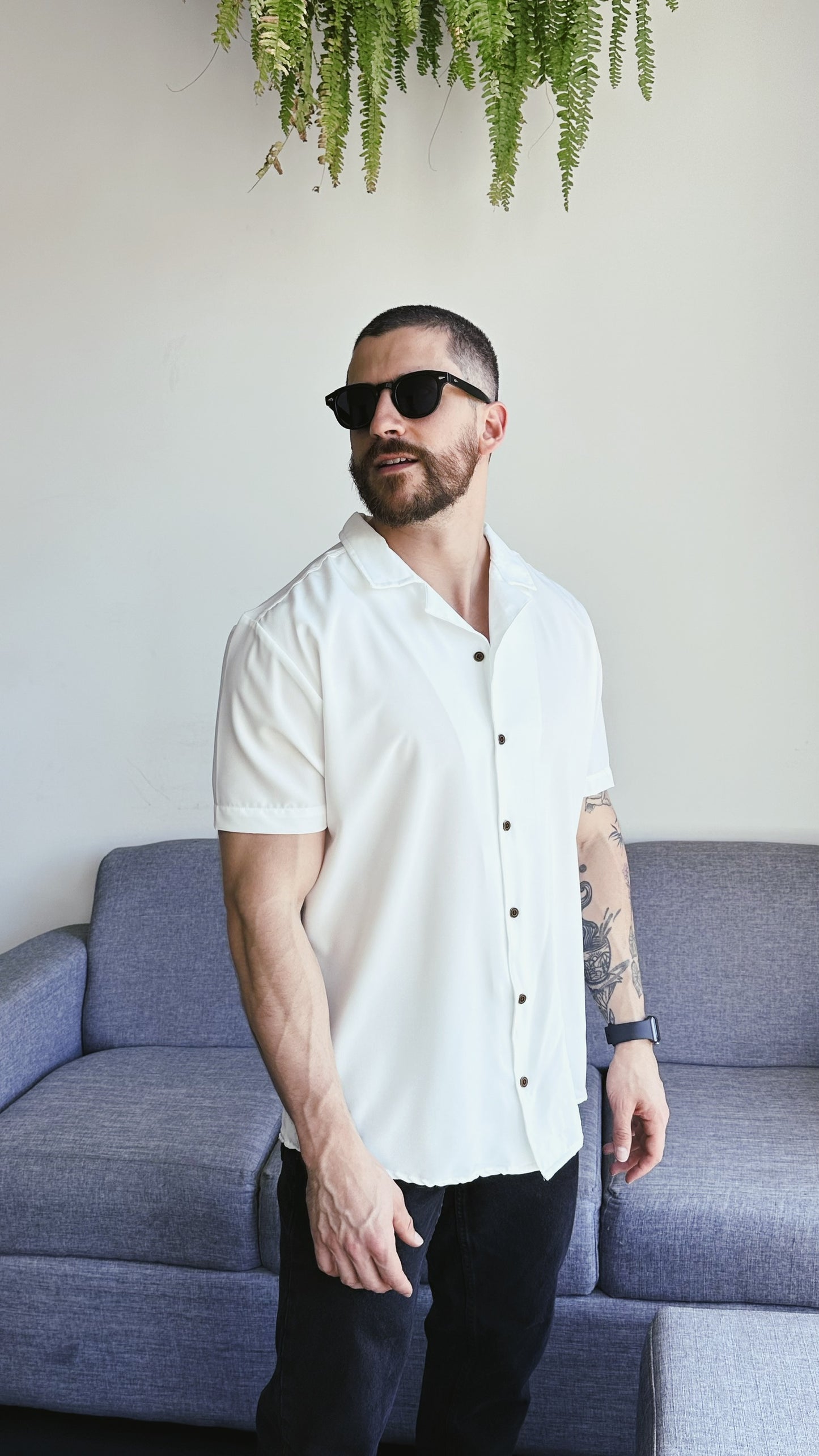 Camisa Lisa Blanca Botones de Madera