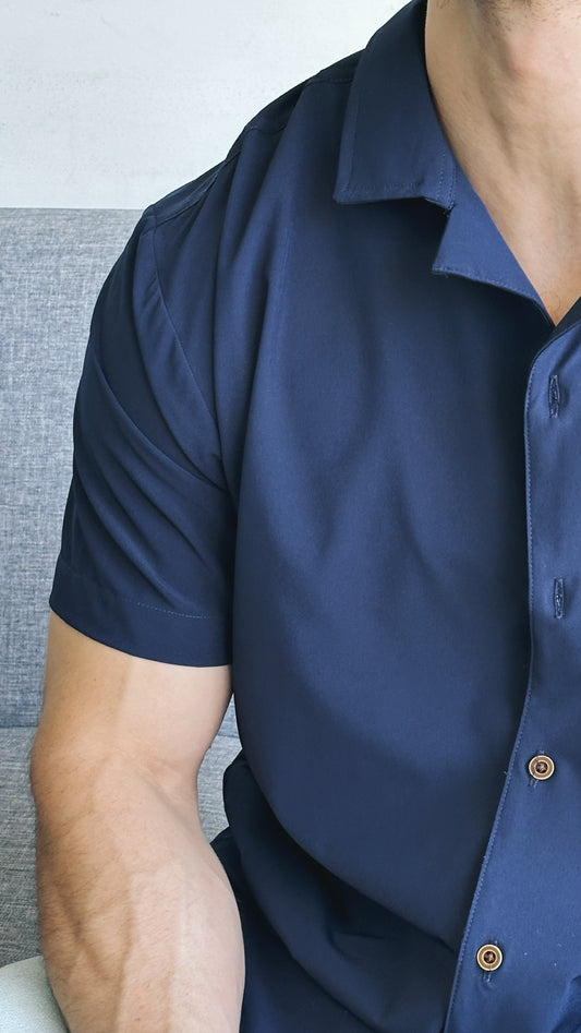 Camisa Lisa Azul Botones de Madera
