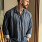 Hybrid Linen Shirt - Azul Oscuro con rayas blancas