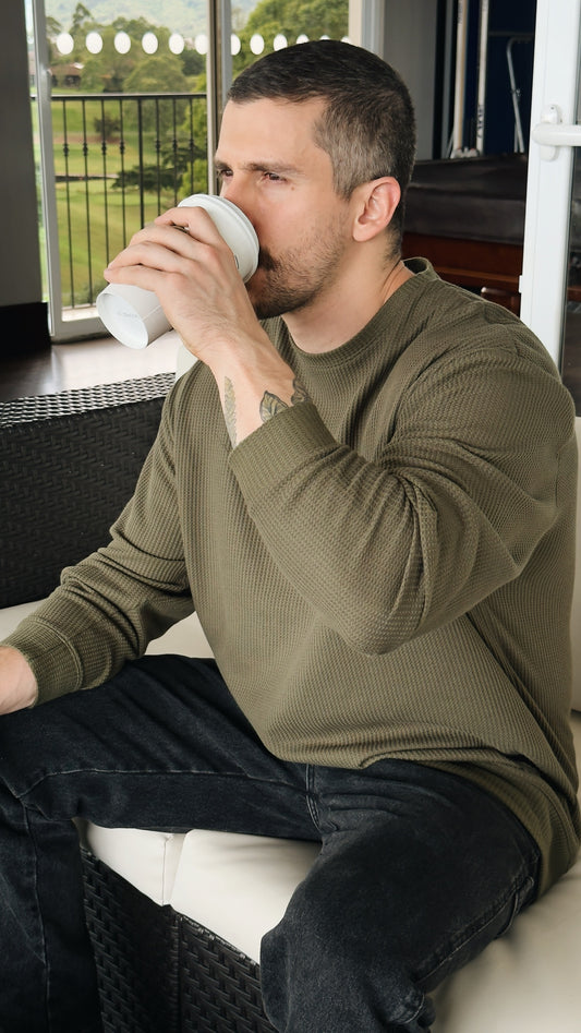 Waffle Pullover Verde Musgo