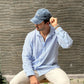 Hybrid Linen Shirt - Celeste y blanco