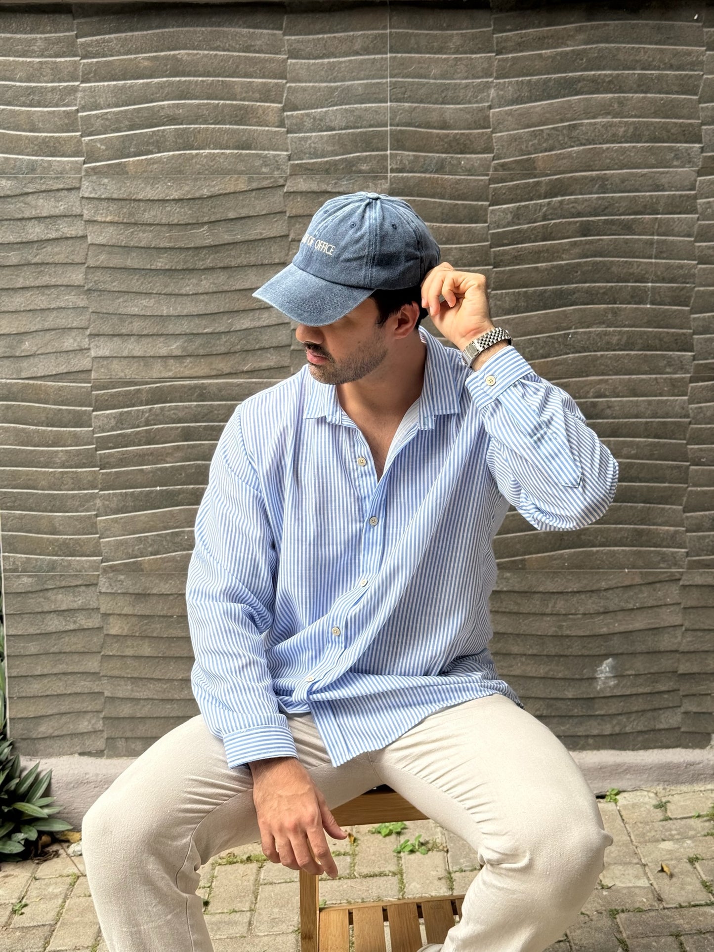 Hybrid Linen Shirt - Celeste y blanco