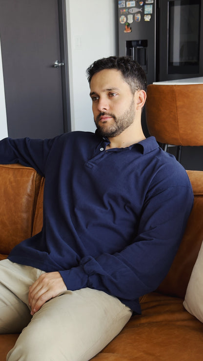 Long Sleeve Polo Navy - Algodón 6.5oz