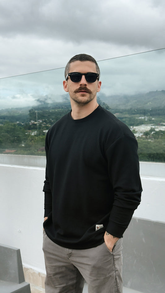 Waffle Pullover Negro