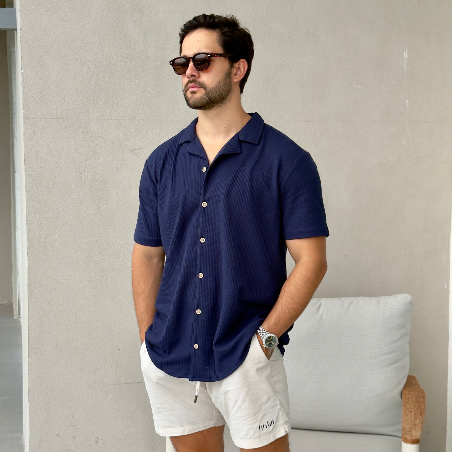 Waffle Shirt Azul Oscuro