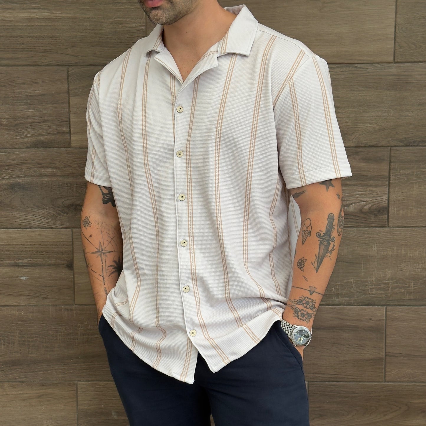 Riviera Shirt (Crema y Khaki)