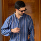Hybrid Linen Shirt - Azul con rayas rojas