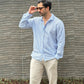 Hybrid Linen Shirt - Celeste y blanco