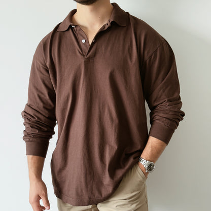 Long Sleeve Polo Café - Algodón 6.5oz