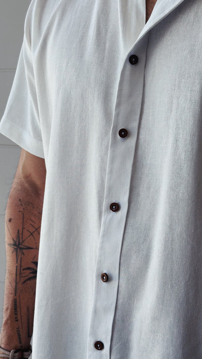 Camisa de lino triblend manga corta color blanco