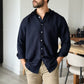 Camisa de lino triblend manga larga color azul navy