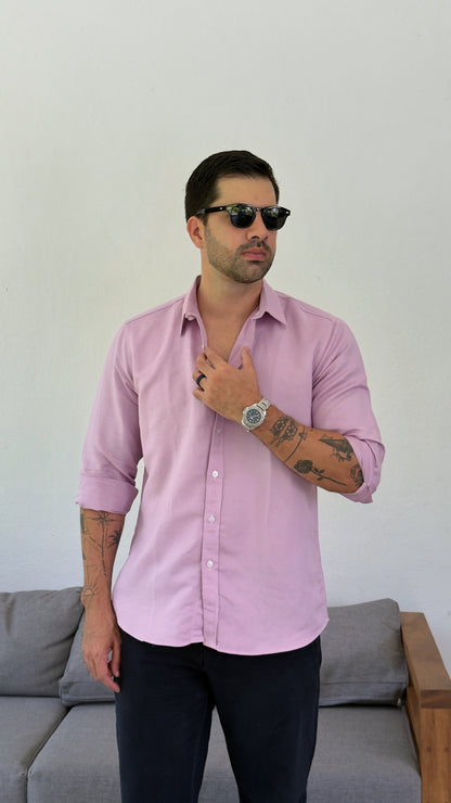 Camisa de lino triblend manga larga color lila