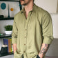 Camisa de lino verde olivo manga larga