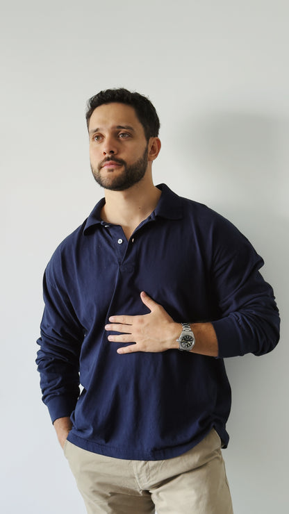 Long Sleeve Polo Navy - Algodón 6.5oz