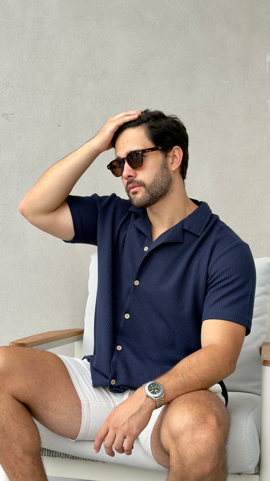 Waffle Shirt Azul Oscuro