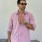Camisa de lino triblend manga larga color lila