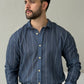 Hybrid Linen Shirt -Azul oscuro con rayas blancas