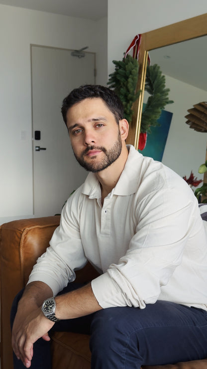 Long Sleeve Polo Crema - Algodón 6.5oz