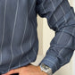 Hybrid Linen Shirt -Azul oscuro con rayas blancas