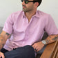 Camisa de lino triblend manga corta color lila