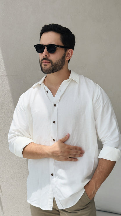 Camisa de lino triblend manga larga color blanco