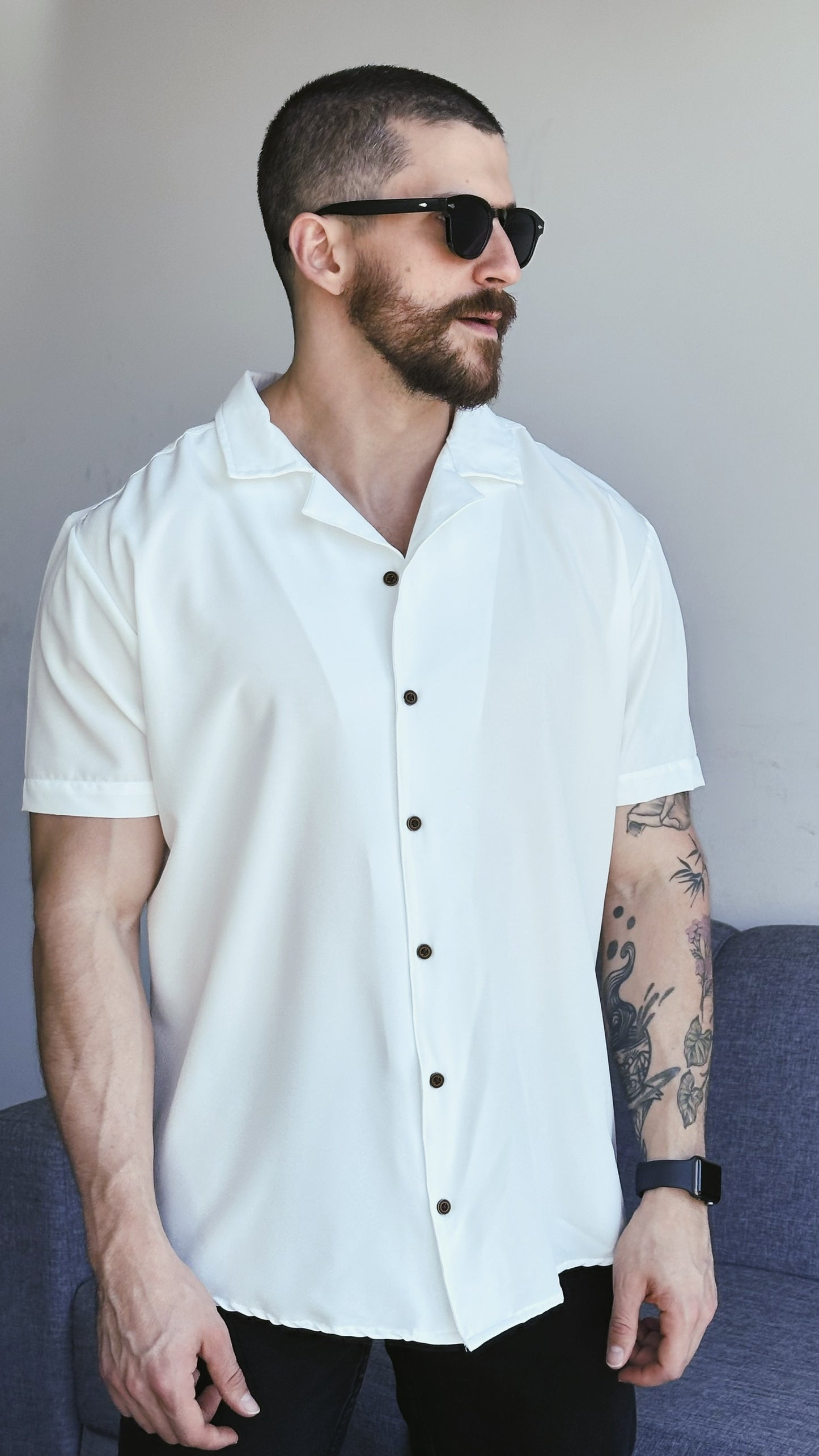 Camisa Lisa Blanca Botones de Madera