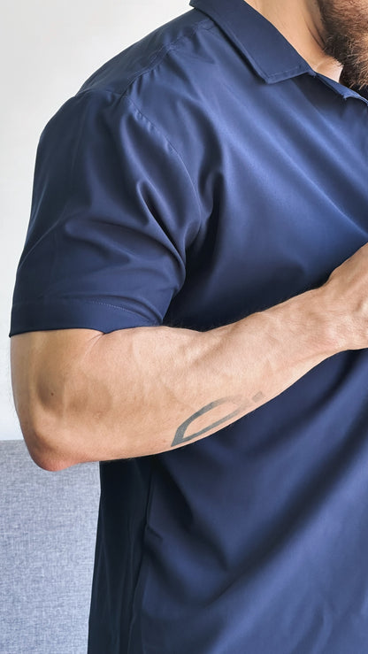 Camisa Lisa Azul Botones de Madera