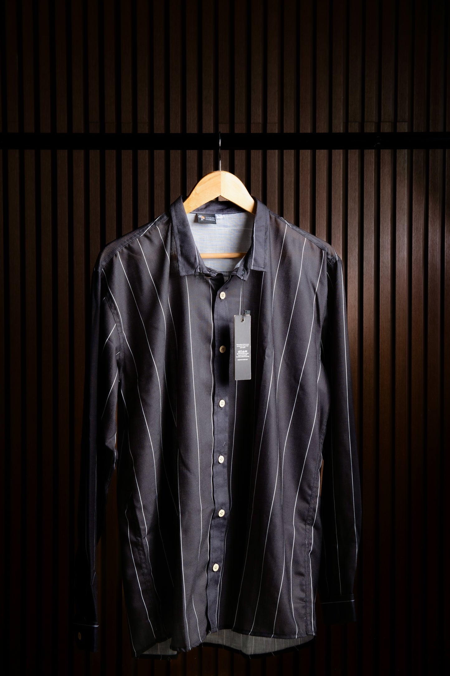 Hybrid Linen Camisa lino Negro con rayas blancas
