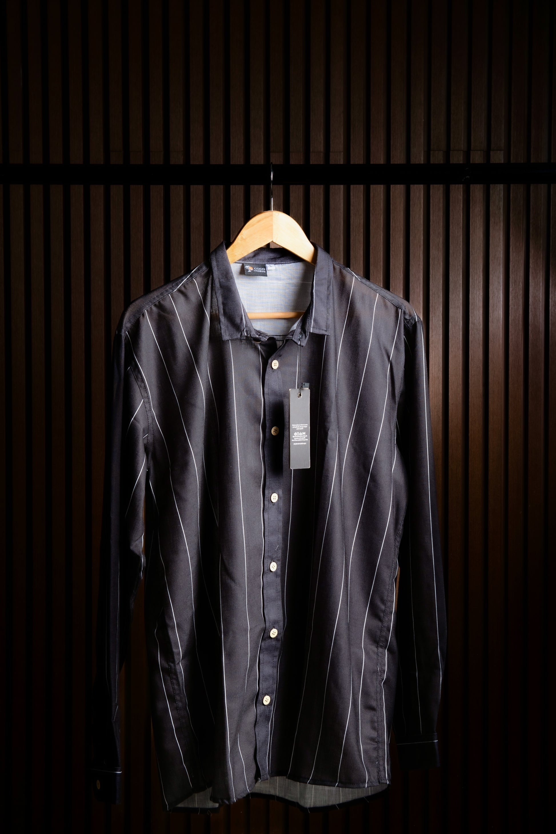 Hybrid Linen Camisa lino Negro con rayas blancas