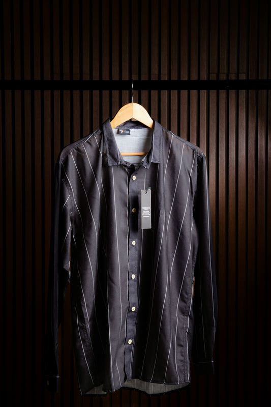 Hybrid Linen Camisa lino Negro con rayas blancas
