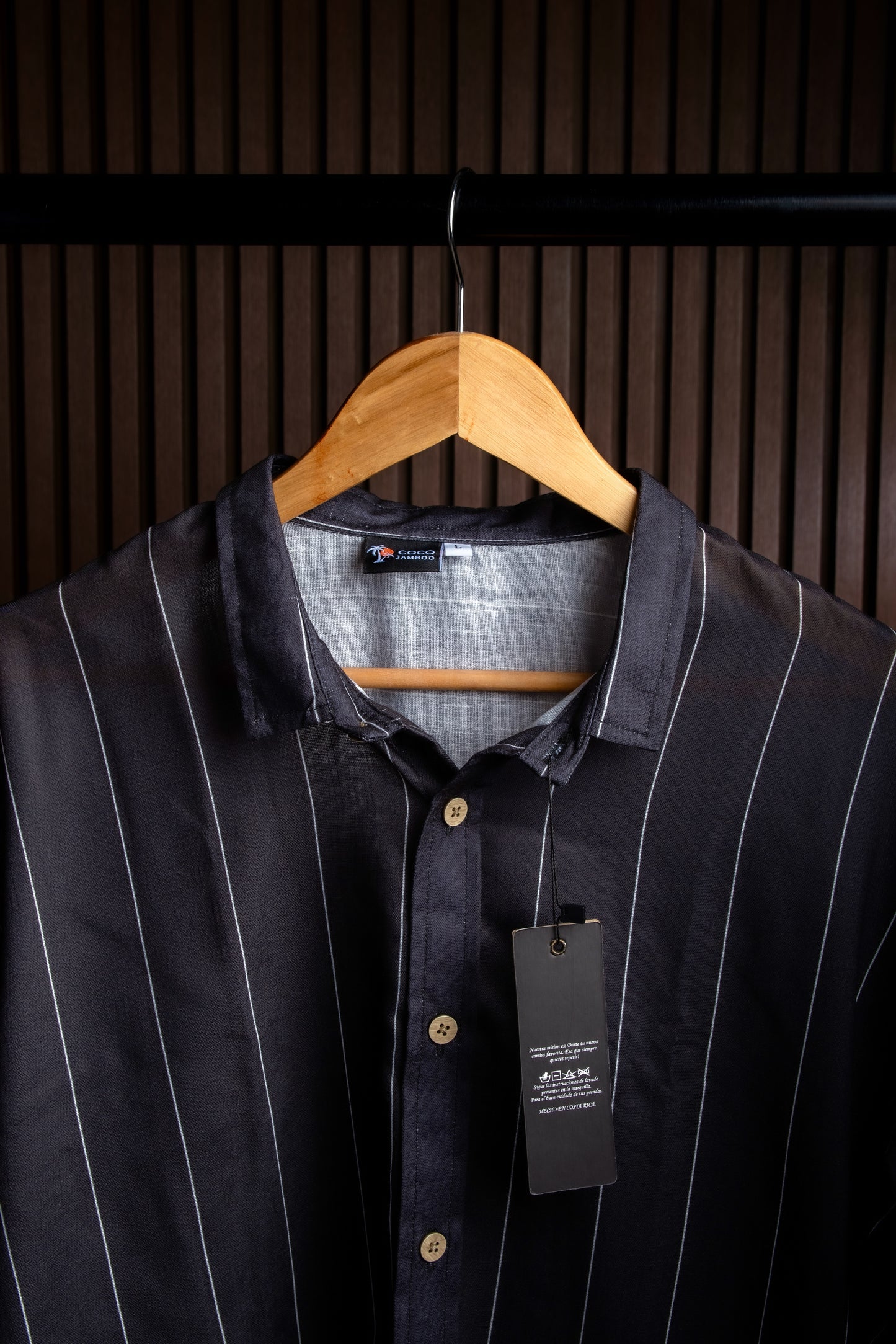 Hybrid Linen Camisa lino Negro con rayas blancas 1