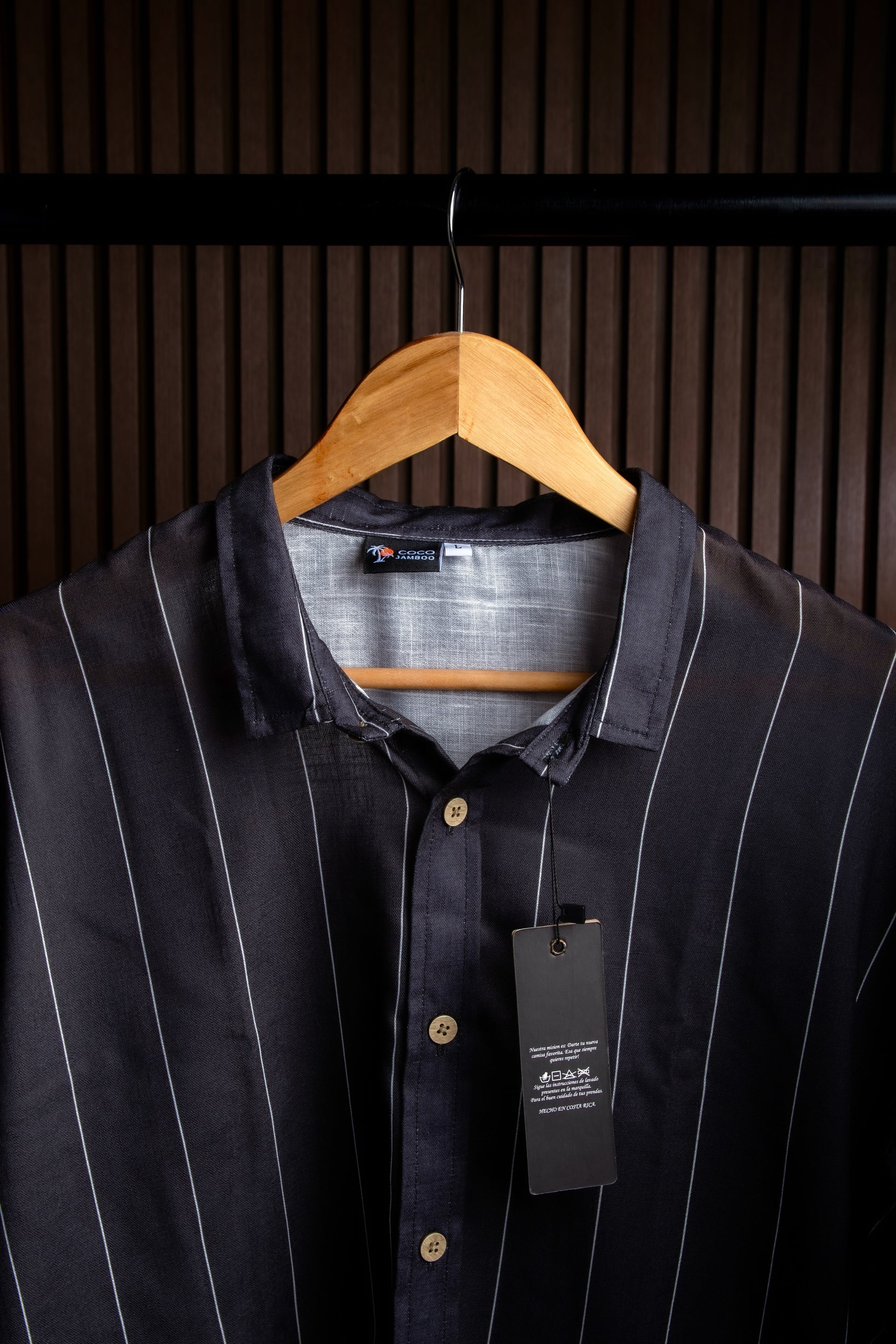 Hybrid Linen Camisa lino Negro con rayas blancas 1