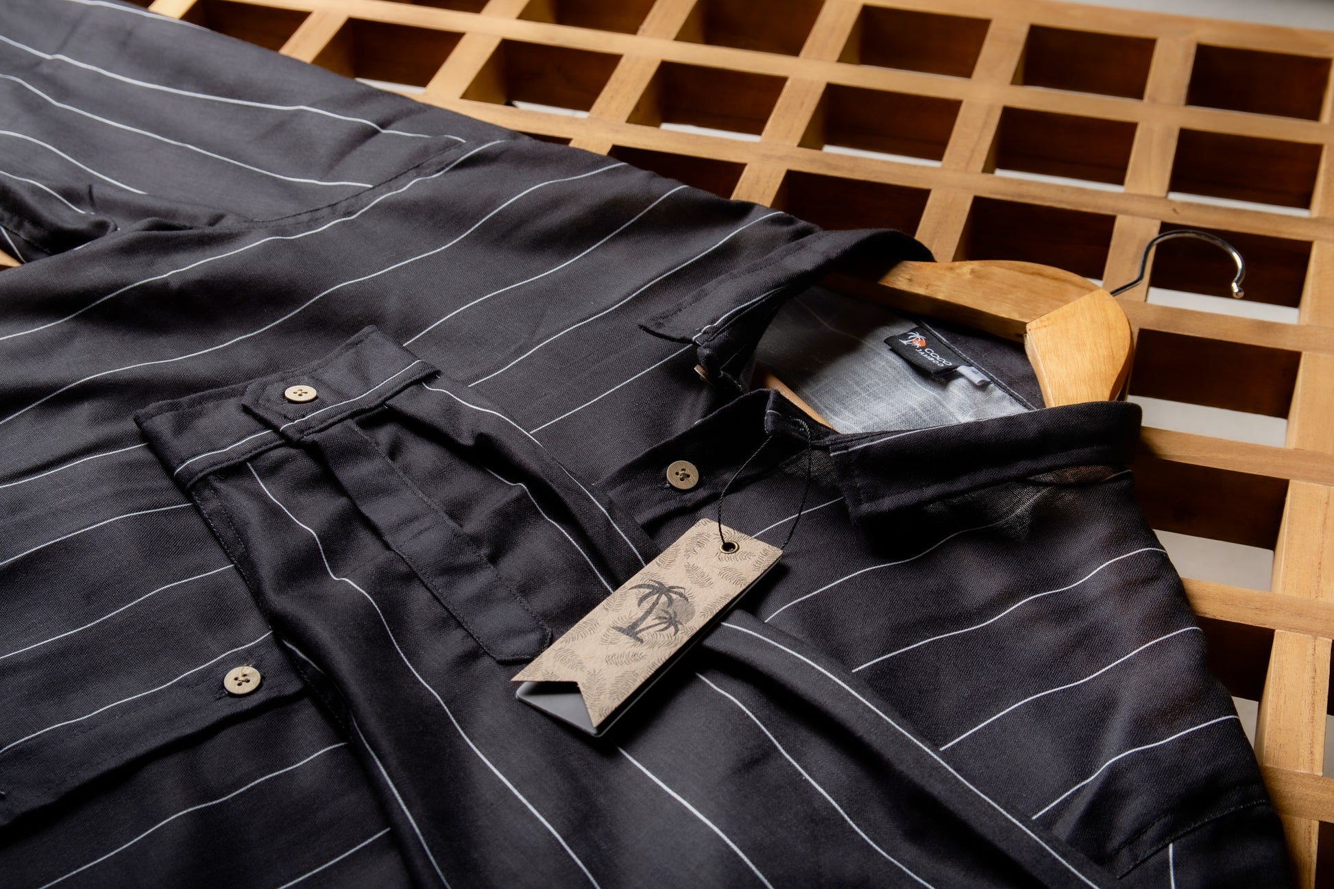 Hybrid Linen Camisa lino Negro con rayas blancas 3