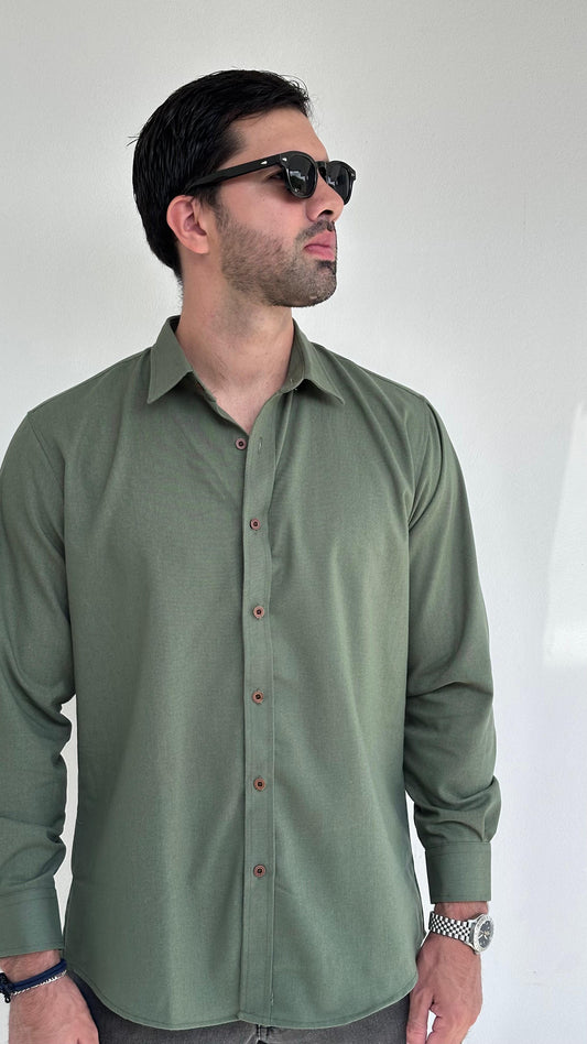 Camisa de lino triblend manga larga color verde musgo
