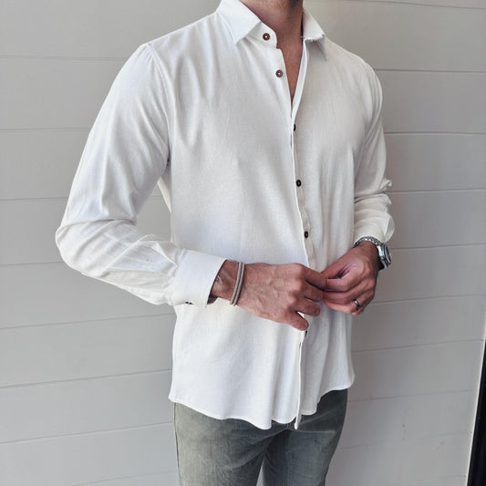Camisa de lino triblend manga larga color blanco