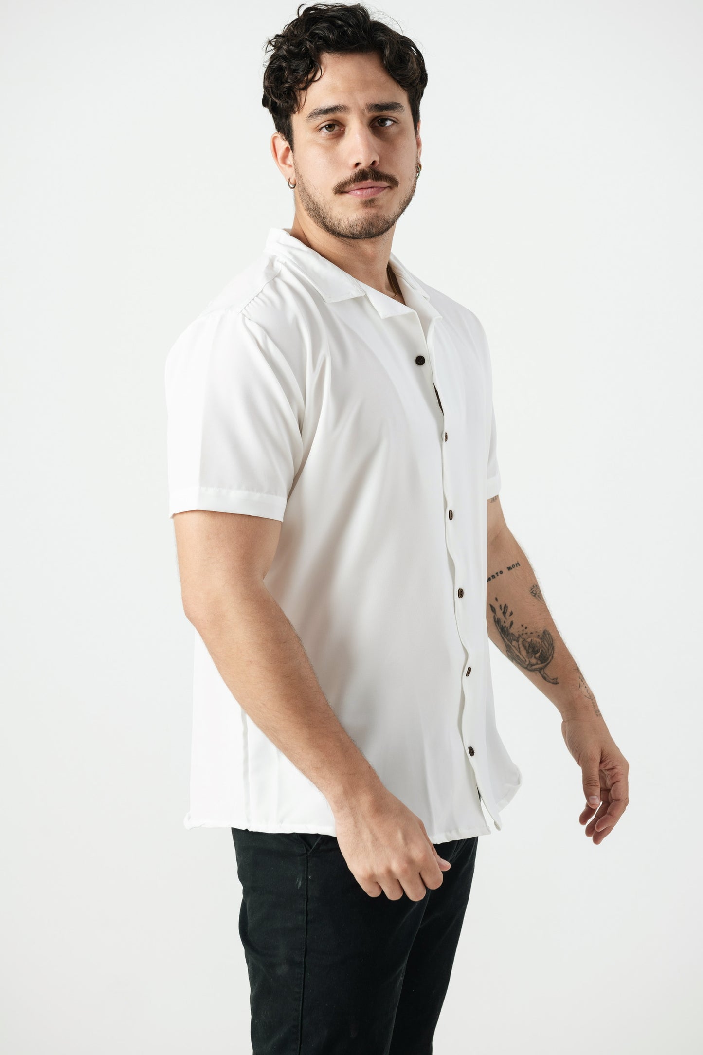 Camisa Lisa Blanca Botones de Madera