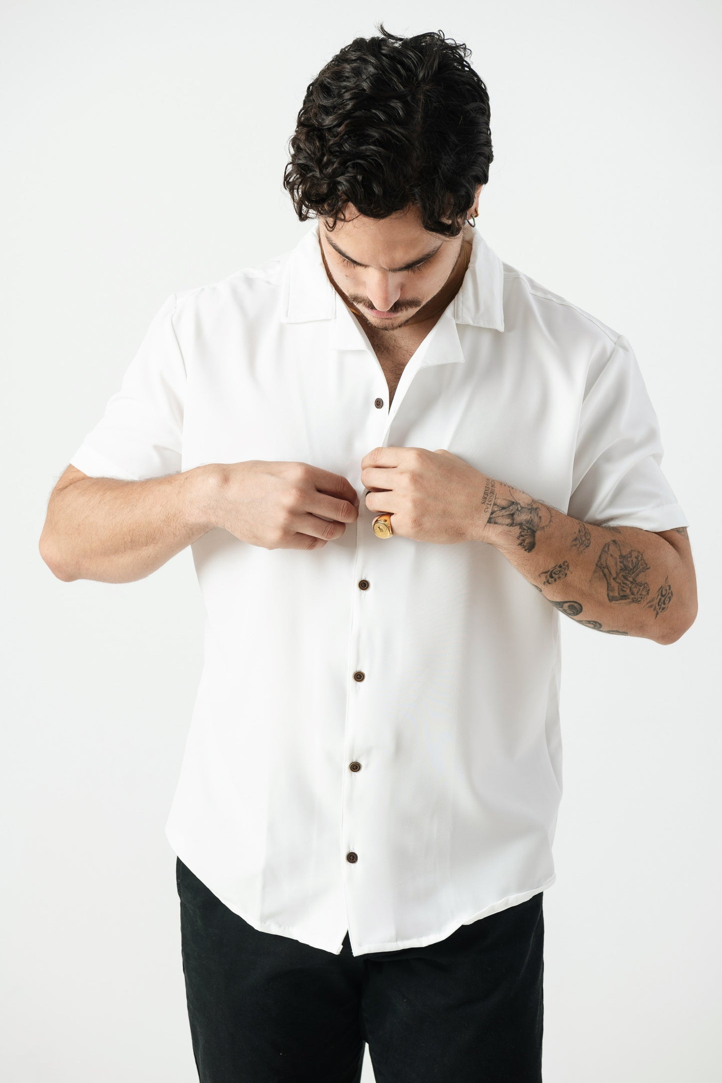 Camisa Lisa Blanca Botones de Madera