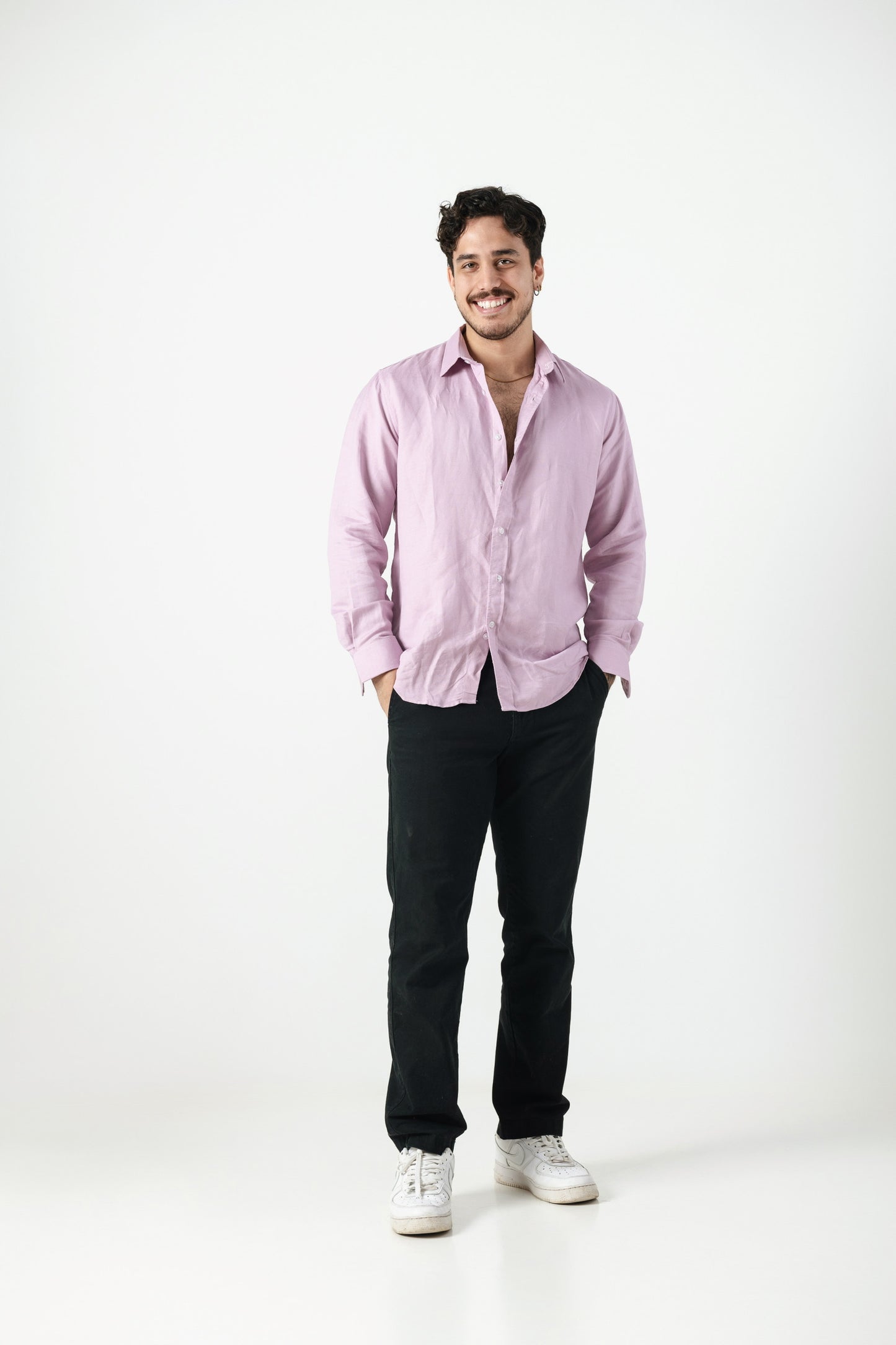 Camisa de lino triblend manga larga color lila