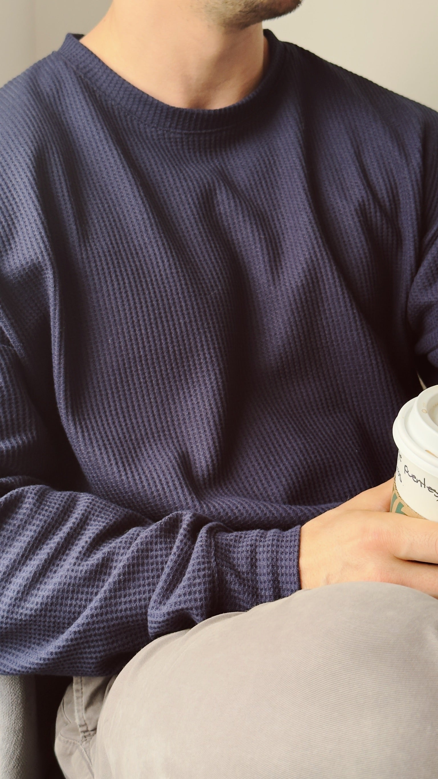 Waffle Pullover Navy 5