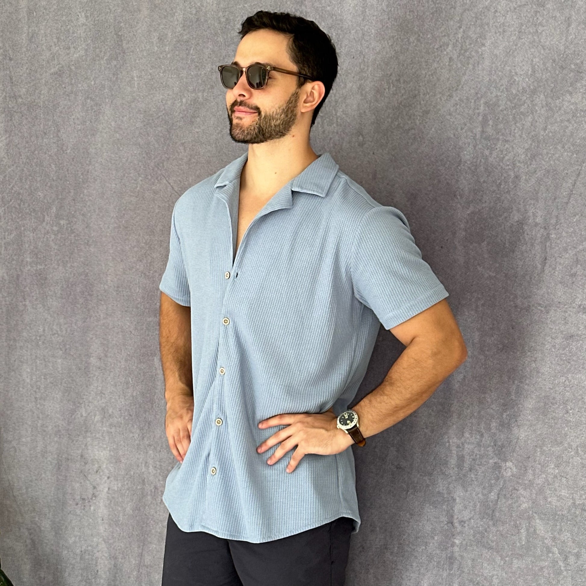 Waffle shirt Celeste 1