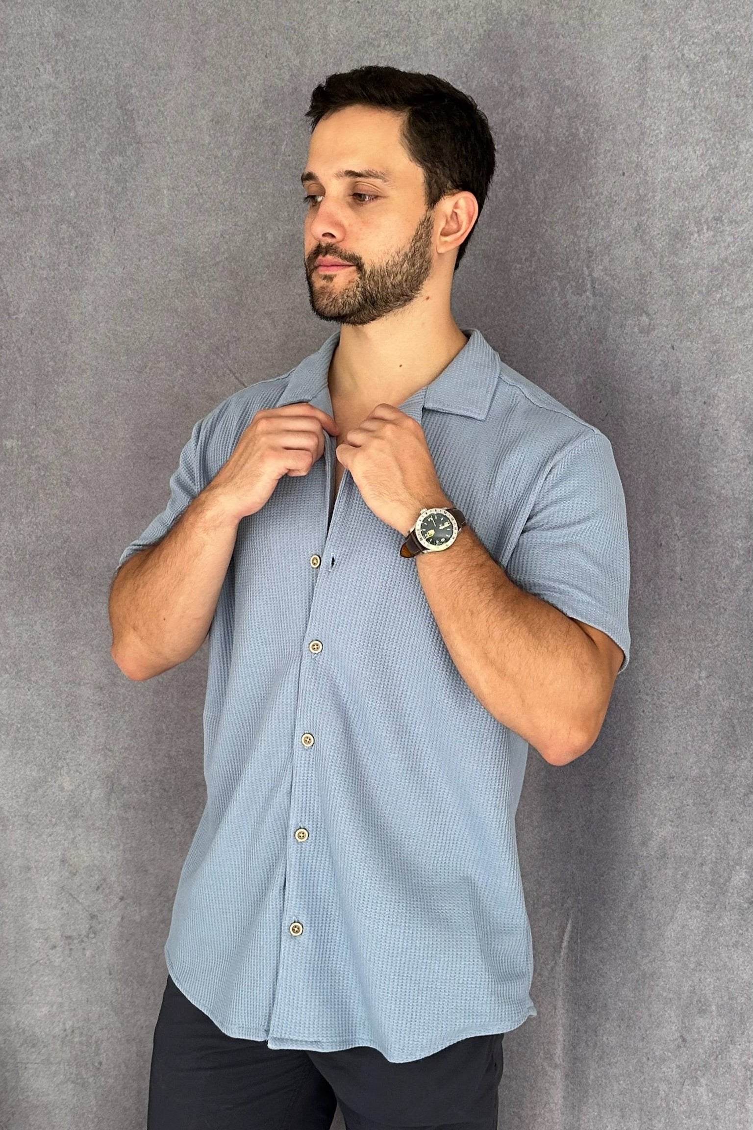 Waffle shirt Celeste 3