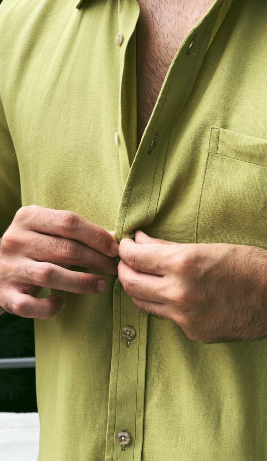 Camisa de lino triblend manga corta verde lima